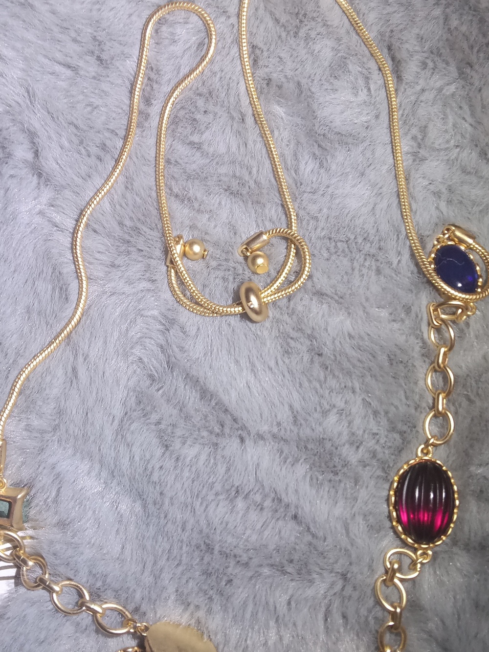 Chico's Gold-Tone Necklace And Earrings with Blue, Green, Pink & Burgundy Gems - Picture 6 of 8